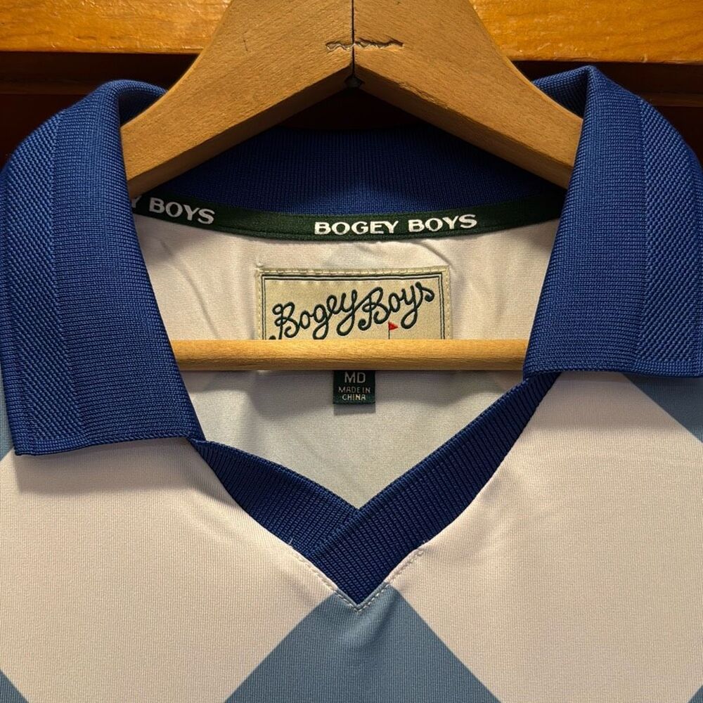 Bogey Boys Blue Checkered Short Sleeve Golf Polo Shirt Men’s Medium - Picture 4 of 6